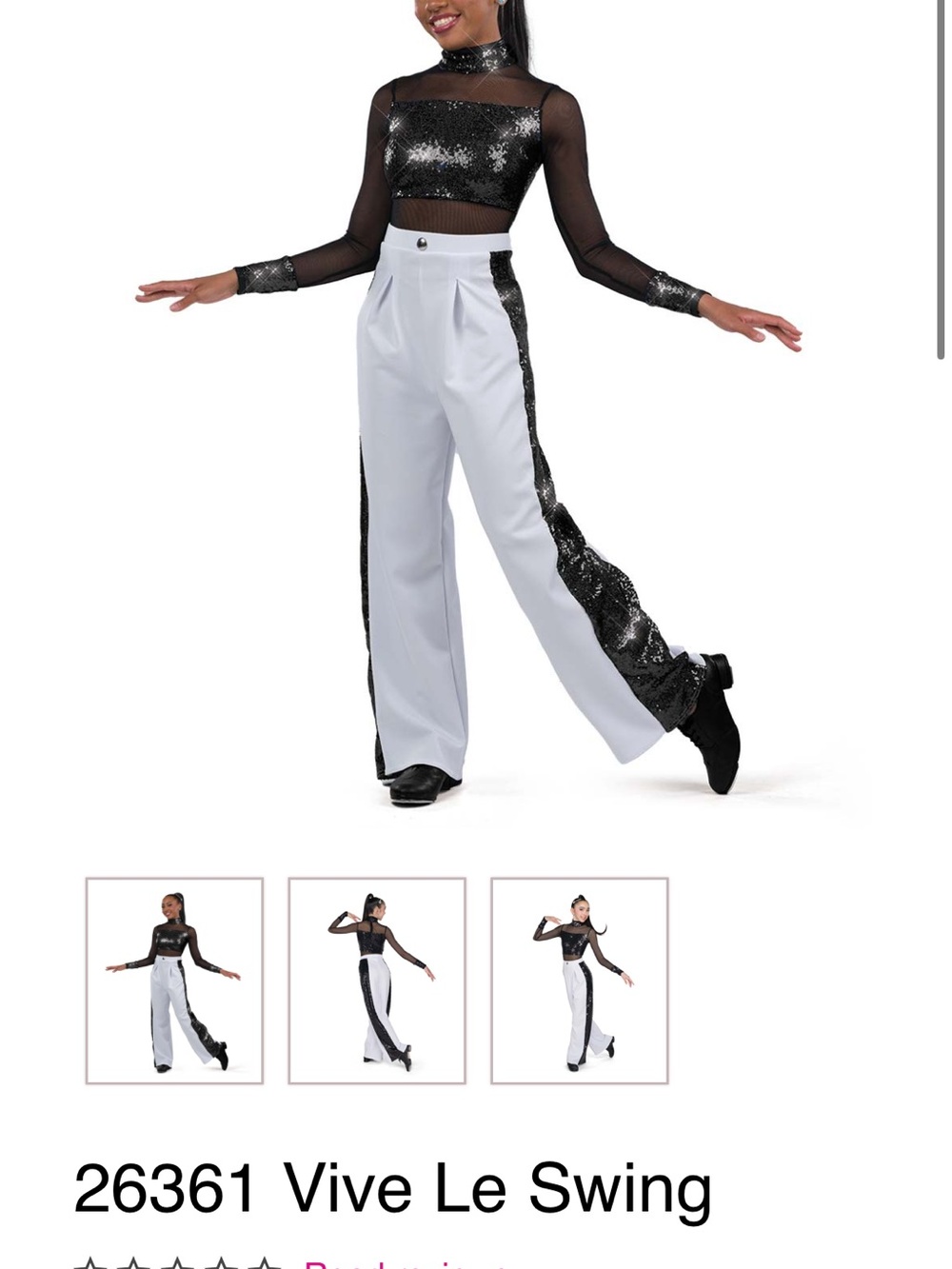 Vive Le Swing White Wide-Leg Pants with Black Sequin Side Stripe Kid’s Dance
